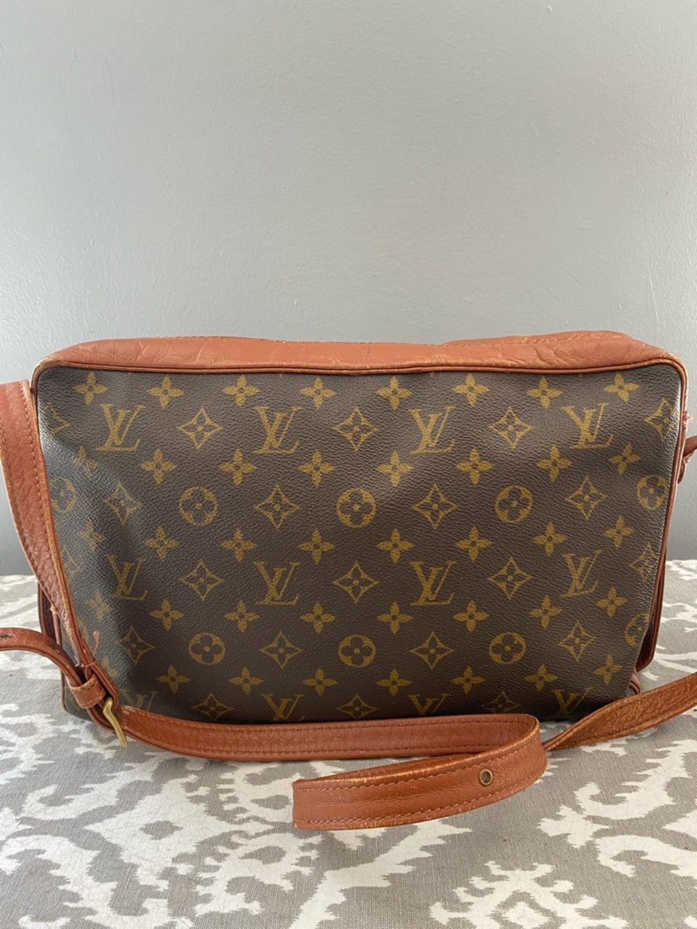 Louis Vuitton Brown Monogram Canvas Crossbody Bag with Tan Leather Trim
